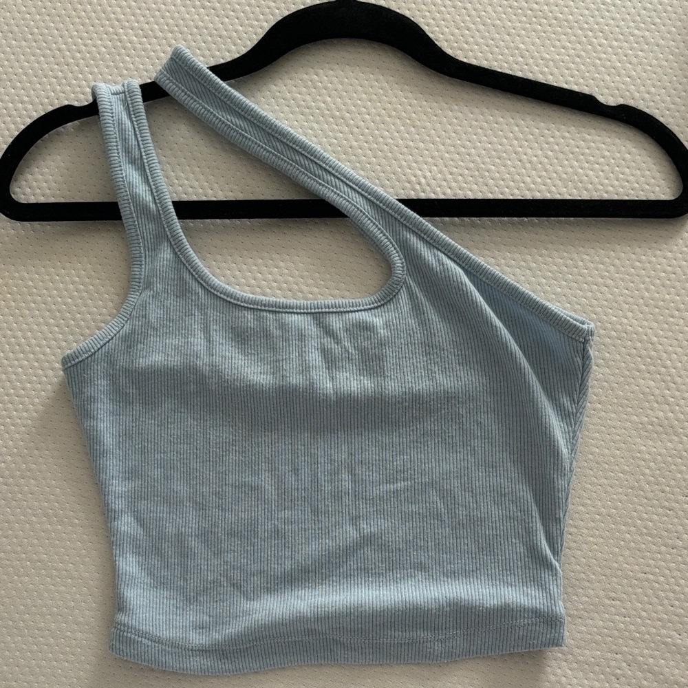 Princess Polly Asymmetrical Ribbed Tank in Soft Blue